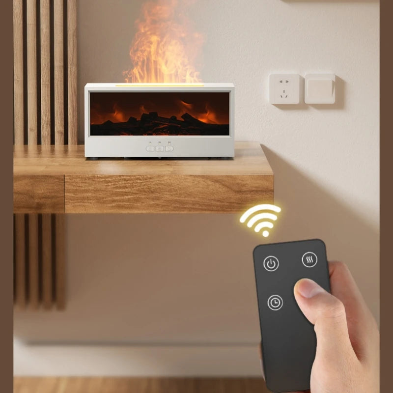 Creative Simulation 3D Retro Fireplace Flame Diffuser Desktop Home Remote Control Simulation Charcoal Fireplace Humidifier