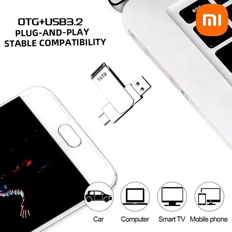Xiaomi 16TB Flash Drive USB 3.2 High Speed Waterproof USB Transfer Type-c 2-In-1 8TB 16TB OTG Pendrive Flash Disk For Computer