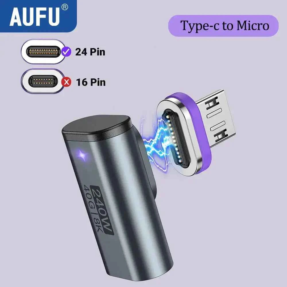 AUFU USB4.0 Magnetic Adapter 24Pin 240W USB C To Type C 40Gbp Fast charge USB C Female Converter 8K USB OTG Adapter Thunderbolt3