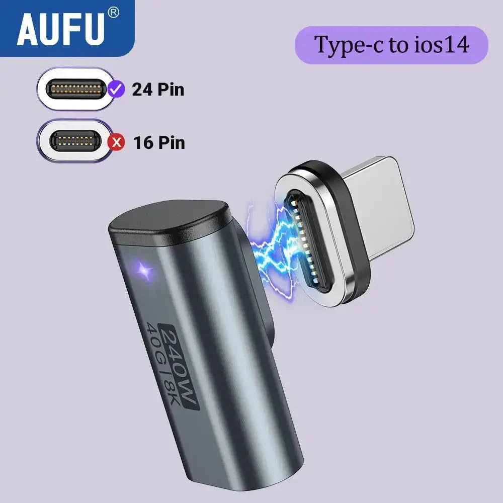 AUFU USB4.0 Magnetic Adapter 24Pin 240W USB C To Type C 40Gbp Fast charge USB C Female Converter 8K USB OTG Adapter Thunderbolt3