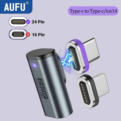 AUFU USB4.0 Magnetic Adapter 24Pin 240W USB C To Type C 40Gbp Fast charge USB C Female Converter 8K USB OTG Adapter Thunderbolt3