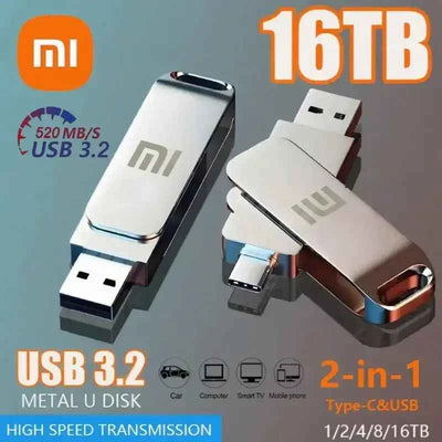 Xiaomi 16TB Flash Drive USB 3.2 High Speed Waterproof USB Transfer Type-c 2-In-1 8TB 16TB OTG Pendrive Flash Disk For Computer