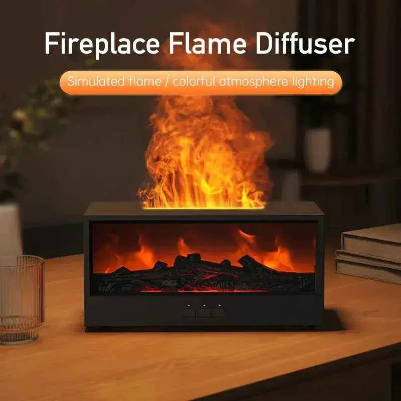 Creative Simulation 3D Retro Fireplace Flame Diffuser Desktop Home Remote Control Simulation Charcoal Fireplace Humidifier
