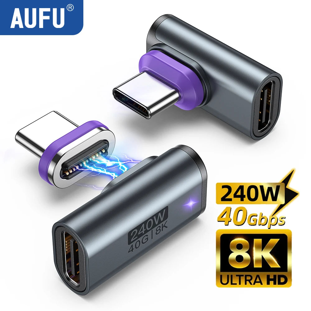 AUFU USB4.0 Magnetic Adapter 24Pin 240W USB C To Type C 40Gbp Fast charge USB C Female Converter 8K USB OTG Adapter Thunderbolt3
