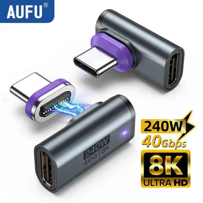 AUFU USB4.0 Magnetic Adapter 24Pin 240W USB C To Type C 40Gbp Fast charge USB C Female Converter 8K USB OTG Adapter Thunderbolt3