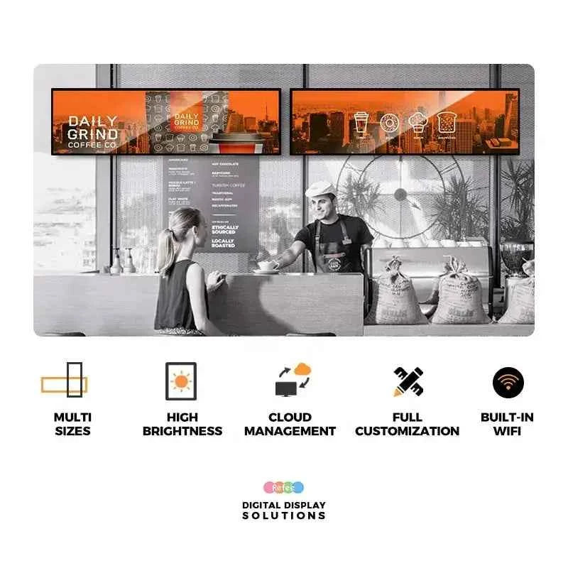 Ultra Wide Stretched Bar Display Monitor Lcd Advertising Screen Shelf Edge For Supermarket