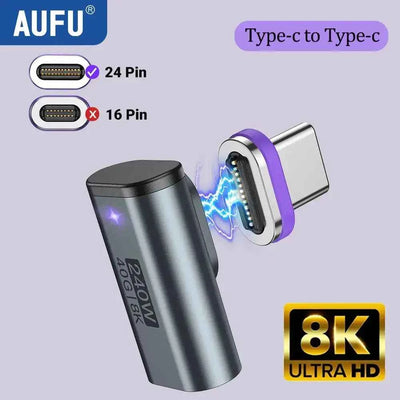 AUFU USB4.0 Magnetic Adapter 24Pin 240W USB C To Type C 40Gbp Fast charge USB C Female Converter 8K USB OTG Adapter Thunderbolt3