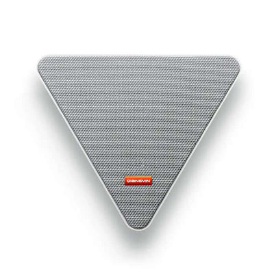 Fashionable Home Wall Mounted Bluetooth Speaker in triangular design with grey mesh finish.