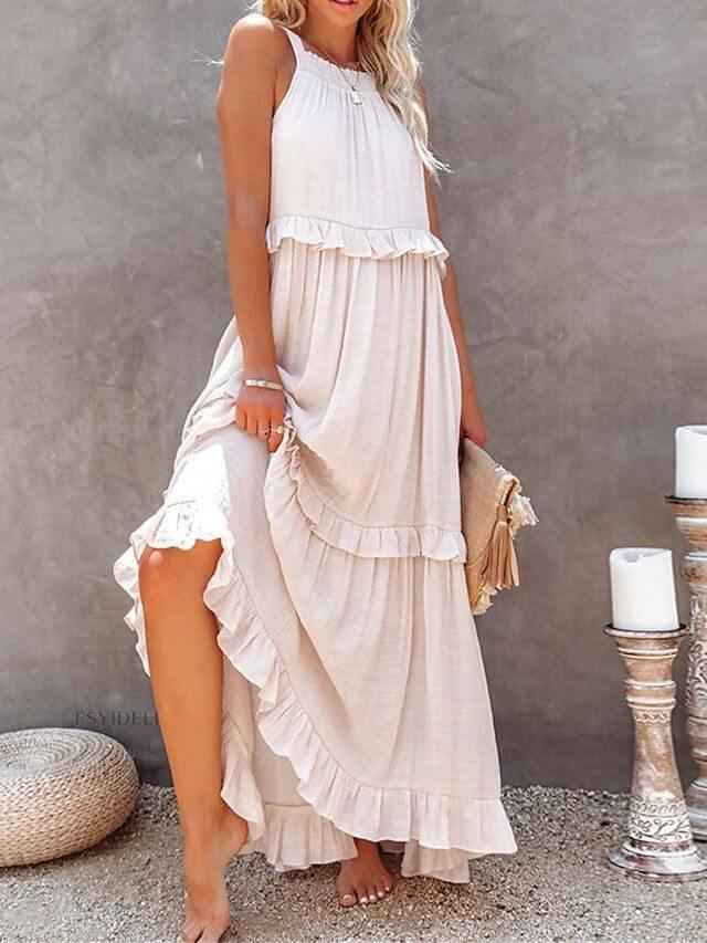 Summer Vacation Style Halter Neck Long Dresses Women Fashion Backless Leace-up Loose Ruffles Beach Dress Elegant Ladies Vestidos