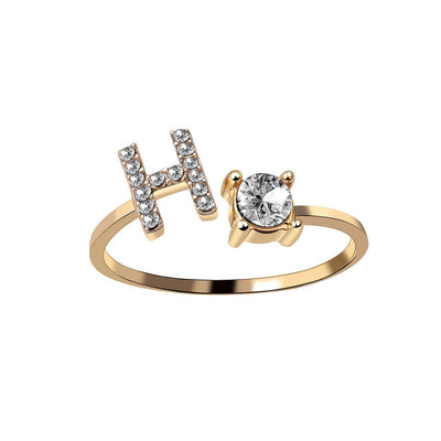 New Design Adjustable 26 Initial Letter Ring Fashion Jewelry For Women Simple Elegant Jewelry with letter H and zircon.