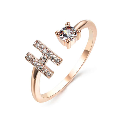 New Design Adjustable 26 Initial Letter Ring Fashion Jewelry For Women Simple Elegant Jewelry with sparkling zircon.
