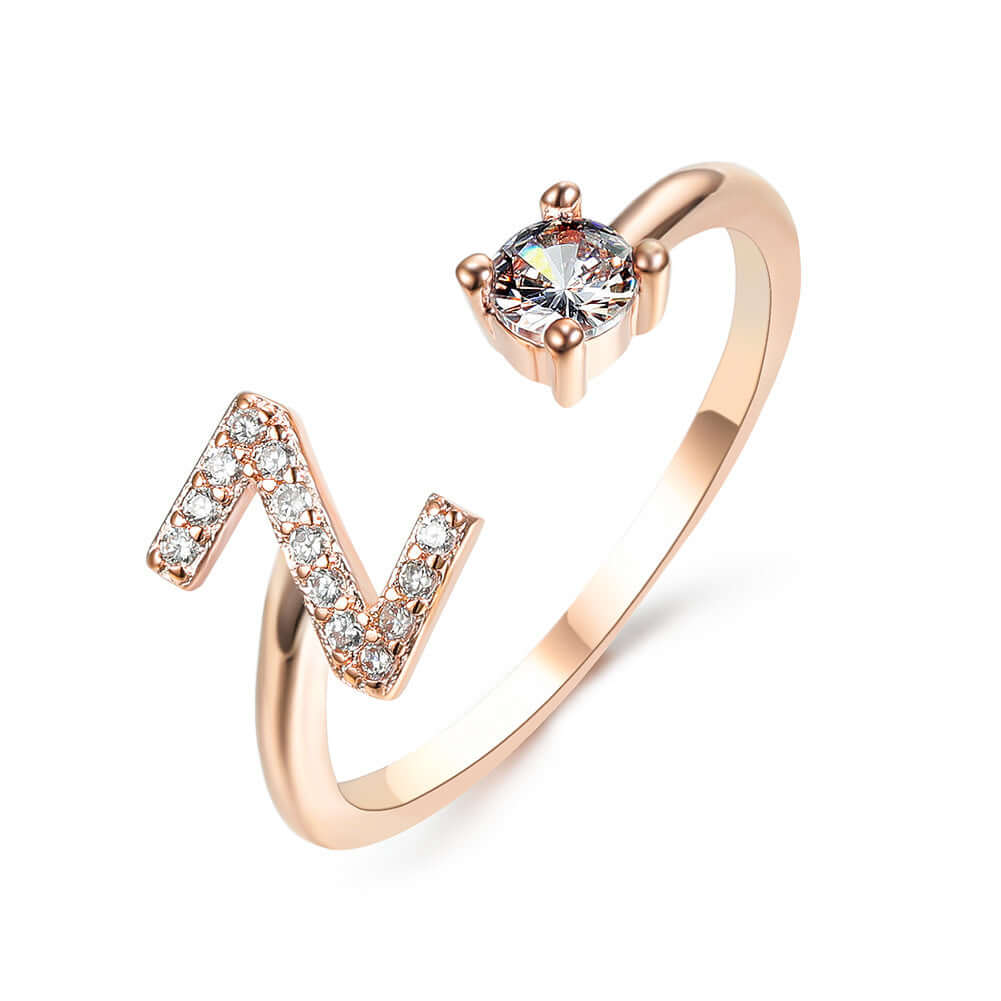 New Design Adjustable 26 Initial Letter Ring Fashion Jewelry For Women Simple Elegant Jewelry with zircon stones.