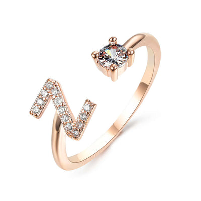 New Design Adjustable 26 Initial Letter Ring Fashion Jewelry For Women Simple Elegant Jewelry with zircon stones.