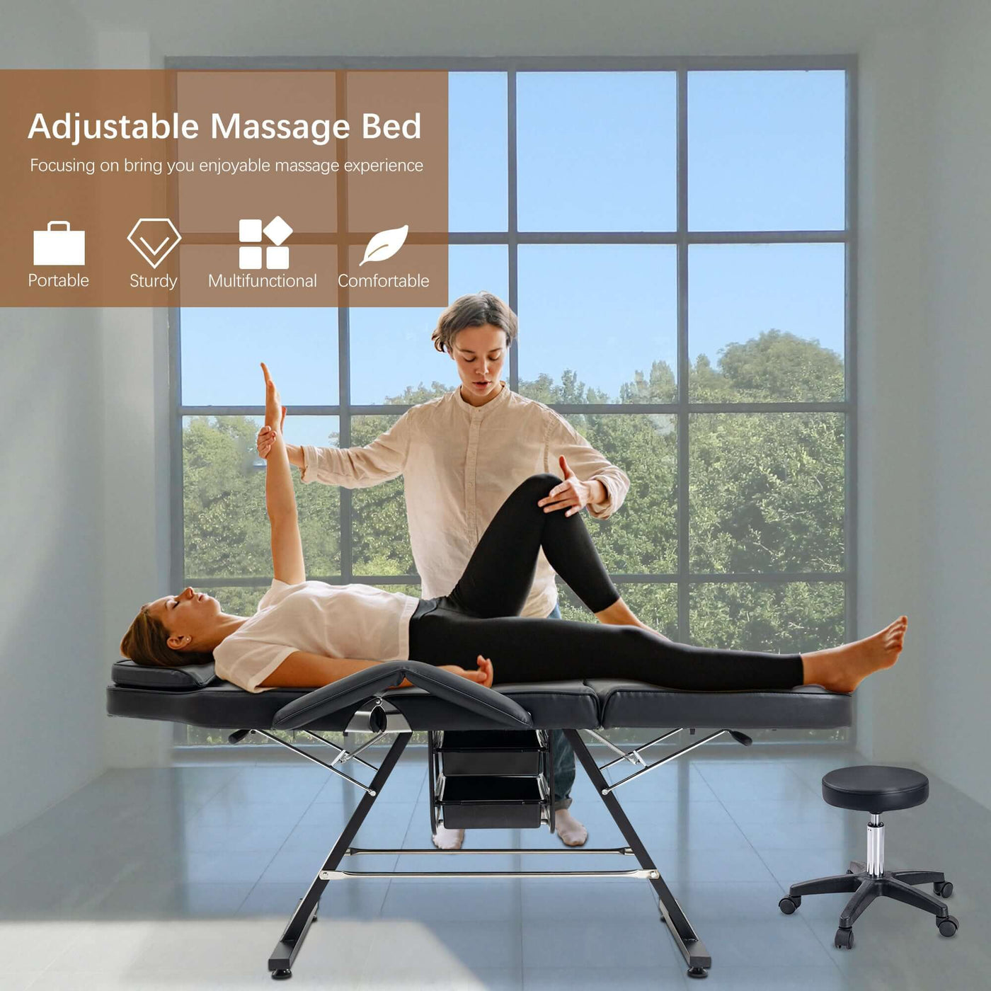 Metal Massage Salon Tattoo Chair in use, showcasing its adjustable features and comfort during massages.