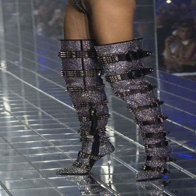 Boots Women - Solid Color Hot Drill Over The Knee