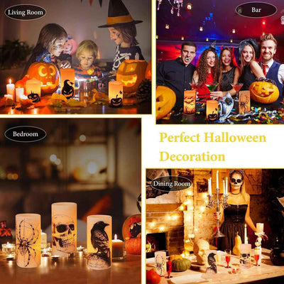 3 Pack Halloween Flameless Candle Lamp With Timer Setting Battery Operated Warm Orange Light Candles For Halloween Party Decoration