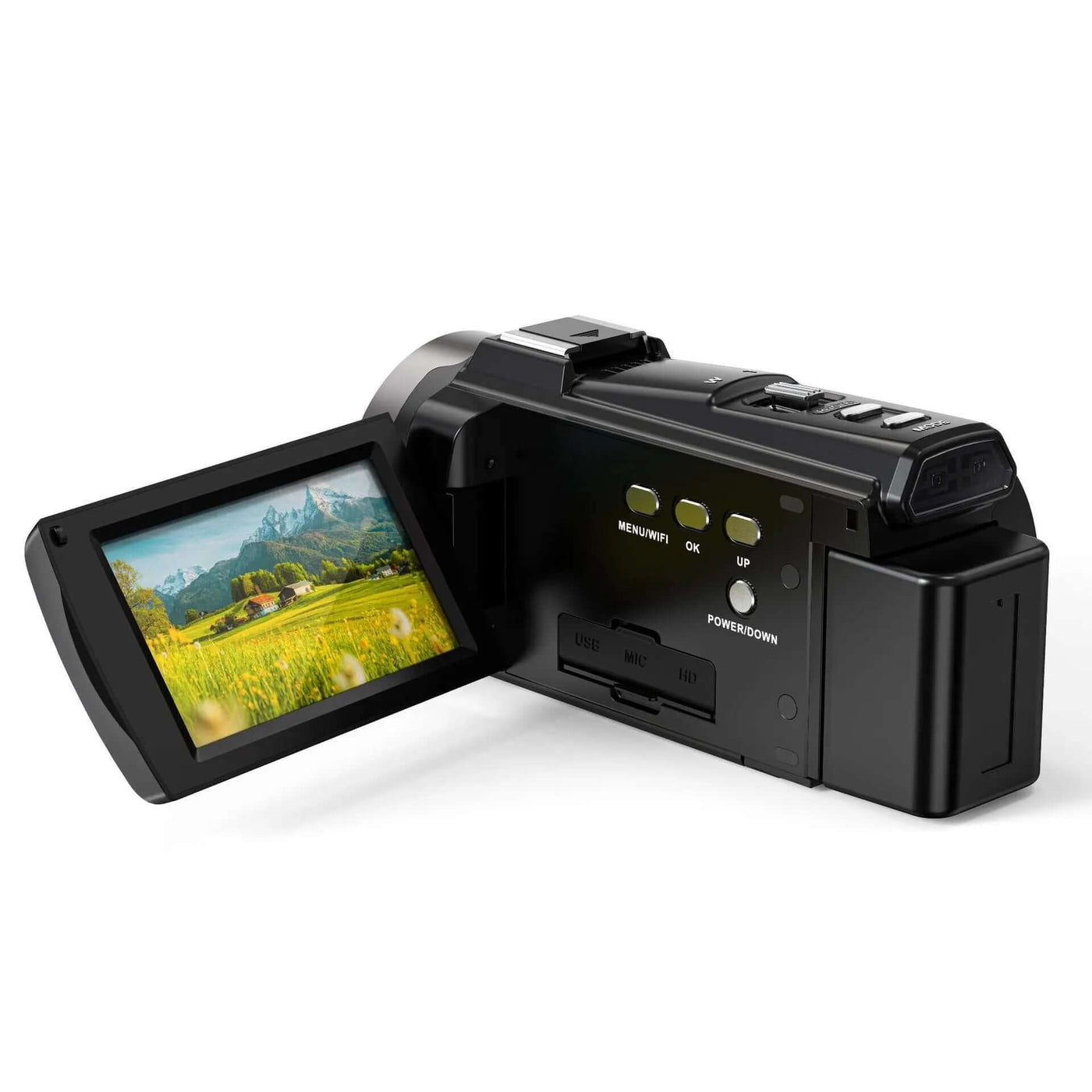 HD Digital Optical Zoom Camera Outdoor Sports DV Camera with a fully opened touchscreen display.