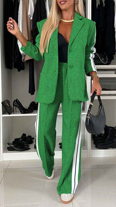Women's Casual Suit Lapel Single-breasted Jacket And Striped Straight Pants Fashion Sports Trousers Suit Outerwears Clothing