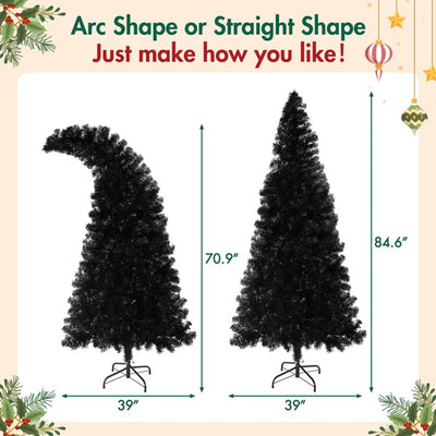 6FT Artificial Christmas Tree With LED Light, Pre-Lit Curved Shape Artificial Whimsical Xmas Tree With 900 Tips, Black Christmas Tree