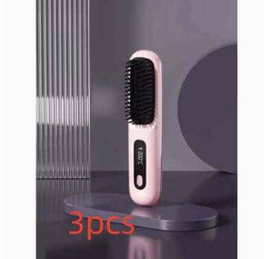 2 In 1 Straight Hair Comb Wireless Hair Straightener Brush Hair Fast Heating Portable Hot Curler USB Charging
