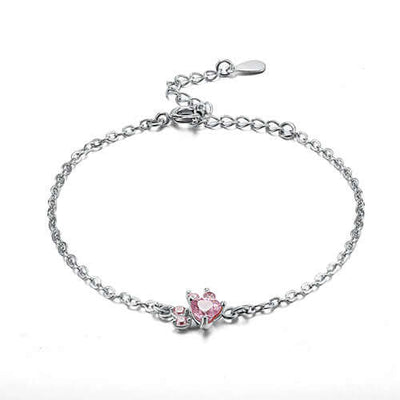 New Cat Bear Dog Paw Ring for Women Jewelry Sets featuring a silver bracelet with pink CZ stones.