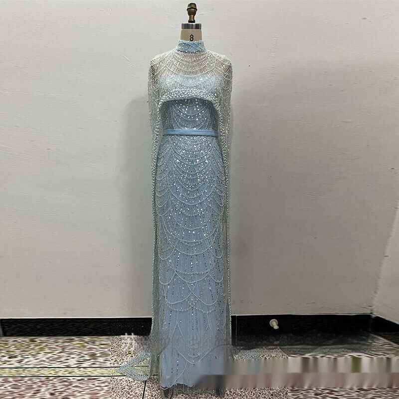 Pearl Embroidery Material Evening Party Dress