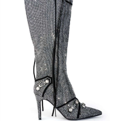 Needle Buckle Rhinestone Oversized Boots featuring a sleek design and sparkling rhinestones.