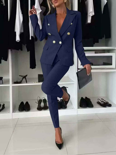 New All-matching Casual Suit Lapel Button-down Jacket And Slim-fit Trousers For Women's Office Business Set Clothing