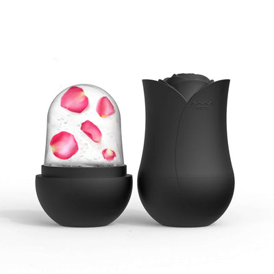 Cooling Roller Apply Face Plastic Ice Cube Tray with rose petals in black design