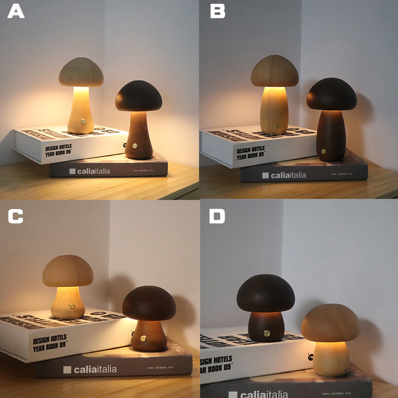 INS Wooden Cute Mushroom LED Night Light With Touch Switch  Bedside Table Lamp For Bedroom Childrens Room Sleeping Night Lamps Home Decor - Nexa Home