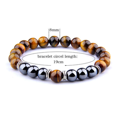 Explosion Style Yellow Tiger Eye Bracelet Fashion Simple Obsidian Alloy Separator Elastic Bracelet on display.
