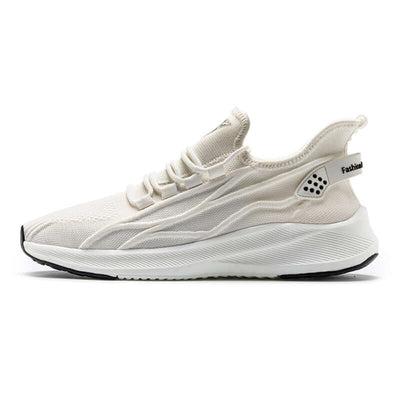 Ice Silk Breathable Running Shoes Lightweight Cushioning Outdoor Men's Shoes For Teenagers in white color.
