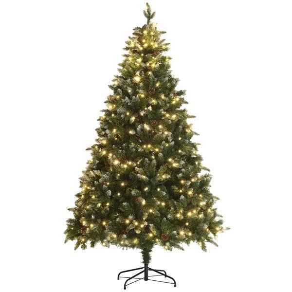 7 Foot Prelit Artificial Christmas Tree With Dual Colour LED Light, Hinged Xmas Tree For Home Office Holiday