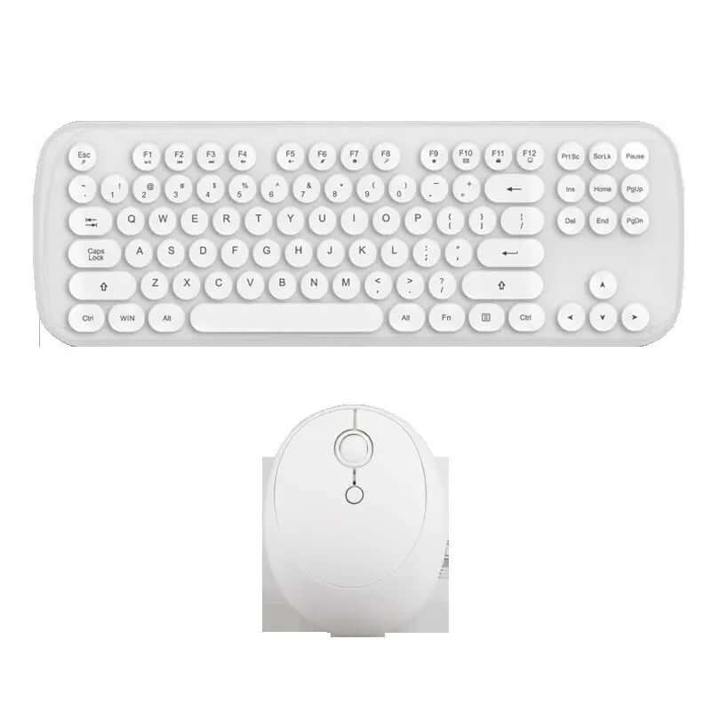 Wireless Keyboard And Mouse Set Girls Color Retro featuring a stylish white keyboard and matching mouse.