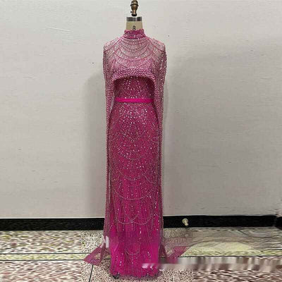 Pearl Embroidery Material Evening Party Dress