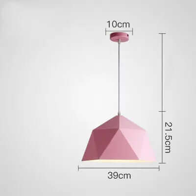 Colorful Geometric Creative Small Hanging Lamps in pink color with geometric design and adjustable height.