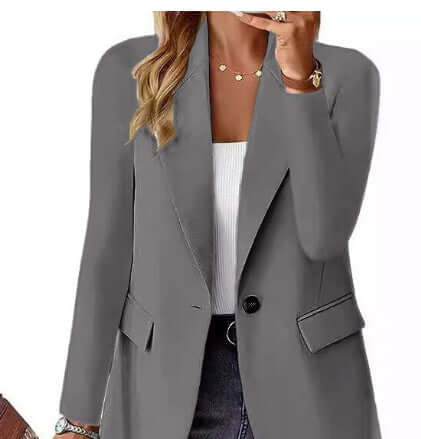 Women's Casual Suit Jacket Fashion Commuter Casual Suit in stylish grey design with pockets and comfortable fit.