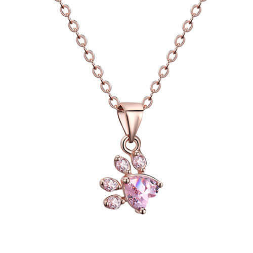 New Cat Bear Dog Paw Ring for Women Jewelry Sets featuring a pink paw pendant necklace in rose gold.