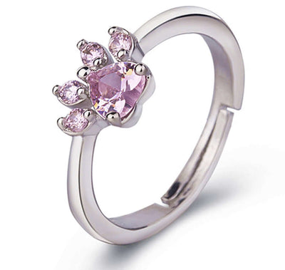 New Cat Bear Dog Paw Ring for Women Jewelry Sets featuring a pink gemstone design.