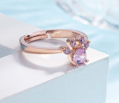 New Cat Bear Dog Paw Ring for Women Jewelry Sets with pink gemstone and paw design