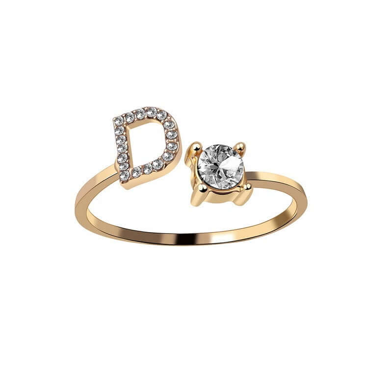 New Design Adjustable 26 Initial Letter Ring Fashion Jewelry For Women Simple Elegant Jewelry with D and zircon.