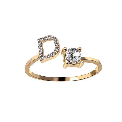 New Design Adjustable 26 Initial Letter Ring Fashion Jewelry For Women Simple Elegant Jewelry with D and zircon.
