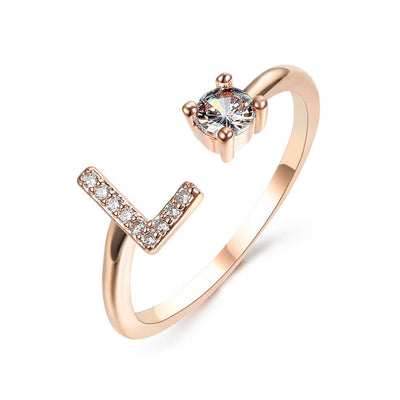 New Design Adjustable 26 Initial Letter Ring Fashion Jewelry For Women Simple Elegant Jewelry featuring a stylish letter and zircon.