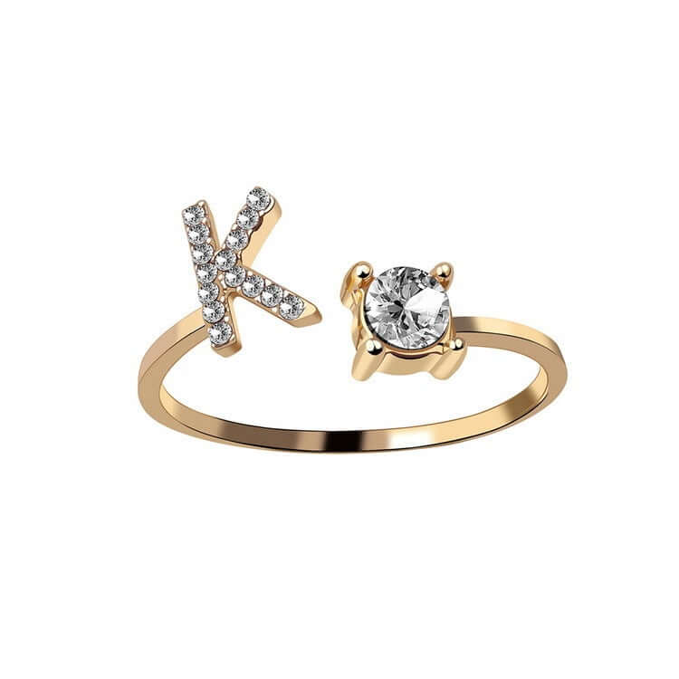 New Design Adjustable 26 Initial Letter Ring Fashion Jewelry For Women Simple Elegant Jewelry with zircon.