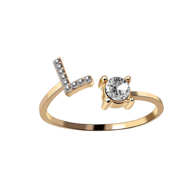 New Design Adjustable 26 Initial Letter Ring Fashion Jewelry For Women Simple Elegant Jewelry with L and zircon.
