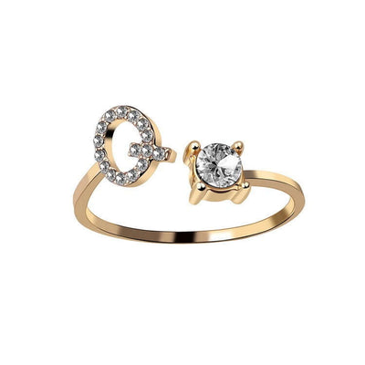 New Design Adjustable 26 Initial Letter Ring Fashion Jewelry For Women Simple Elegant Jewelry - Gold ring with letter G and diamond.