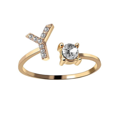 New Design Adjustable 26 Initial Letter Ring Fashion Jewelry For Women Simple Elegant Jewelry featuring a 'Y' and a zircon stone.