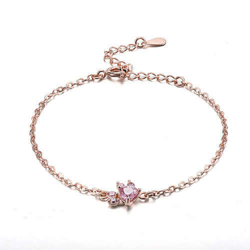 New Cat Bear Dog Paw Ring for Women Jewelry Sets rose gold bracelet with heart-shaped pink CZ stone