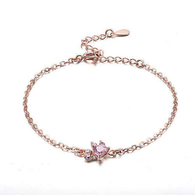 New Cat Bear Dog Paw Ring for Women Jewelry Sets rose gold bracelet with heart-shaped pink CZ stone