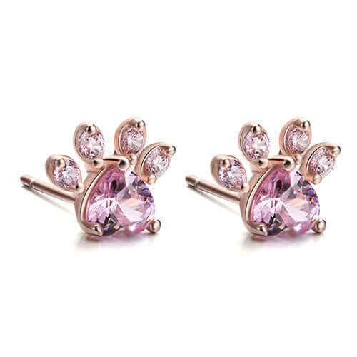 New Cat Bear Dog Paw Ring for Women Jewelry Sets featuring pink paw earrings with CZ stones.